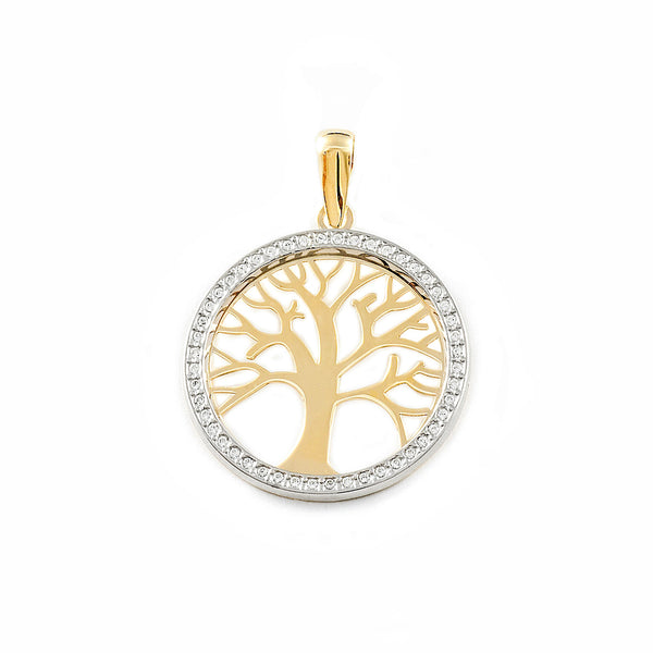 Pendentif Arbre de Vie Zircone Or Bicolore 9 Carats brillant