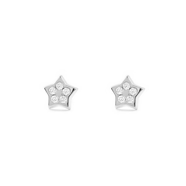 Boucles d'Oreilles Étoile Zircone Or Blanc 9 Carats