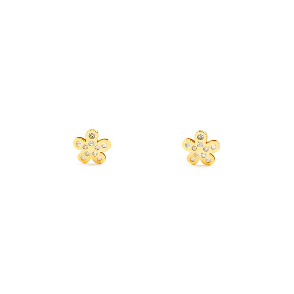 Boucles d'Oreilles Bebe Fille Enfant Fleur Zircone Or Jaune 18 Carats