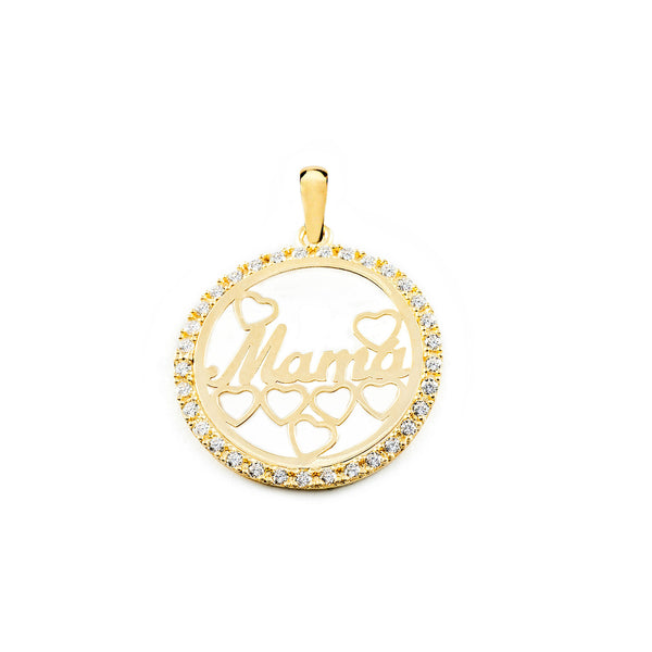 Pendentif Cœurs de Mama Zircone Or Jaune 9 Carats brillant