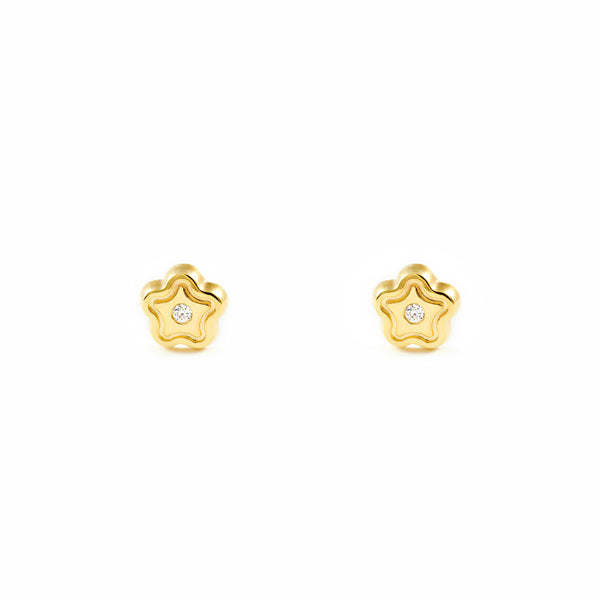 Boucles d'Oreilles Bebe Fille Enfant marguerite fleur Zircone Or Jaune 9 Carats