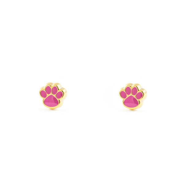 Boucles d'Oreilles Fille Enfant Émail rose intense Patte Or Jaune 9 Carats