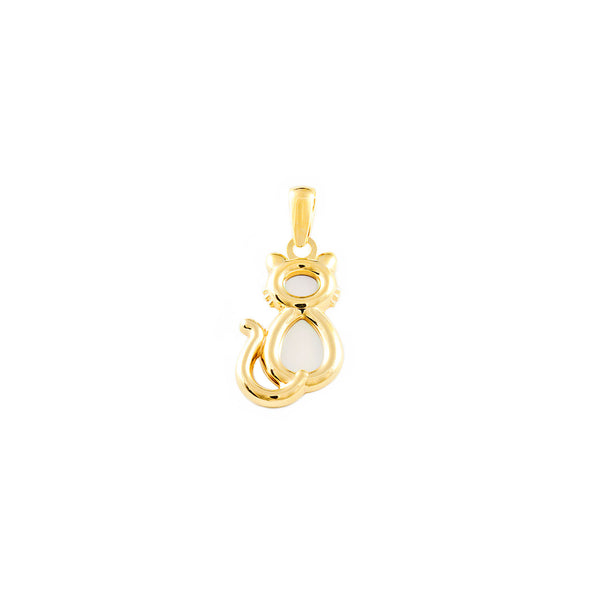 Pendentif Nacre Chat Or Jaune 9 Carats brillant