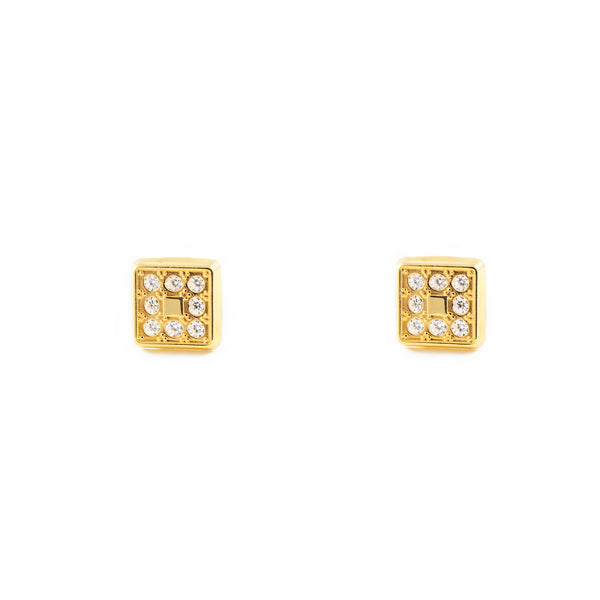 Boucles d'Oreilles Bebe Enfant Carre Zircone Or Jaune 18 Carats