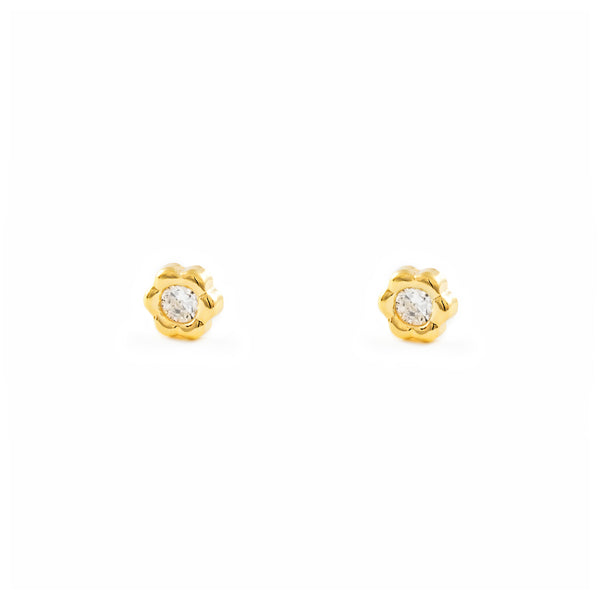 Boucles d'Oreilles Fille Enfant marguerite fleur Zircone Or Jaune 18 Carats