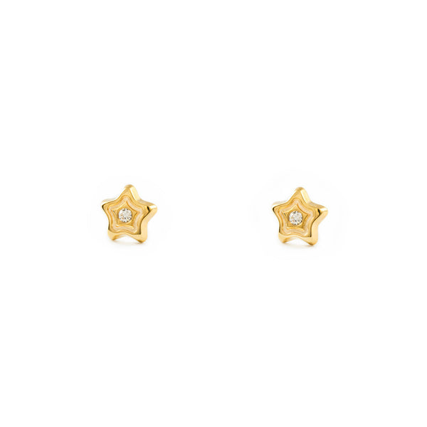 Boucles d'Oreilles Bebe Fille Enfant Étoile Zircone Or Jaune 9 Carats