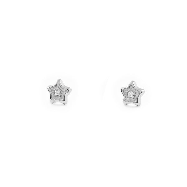 Boucles d'Oreilles Bebe Fille Enfant Étoile Zircone Or Blanc 9 Carats