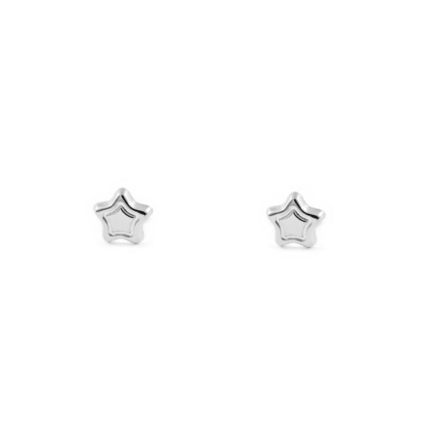 Boucles d'Oreilles Bebe Fille Enfant Étoile Or Blanc 9 Carats