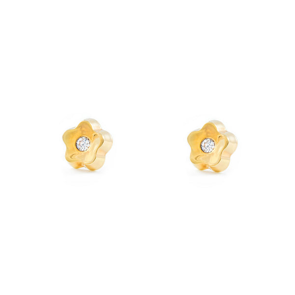 Boucles d'Oreilles marguerite fleur Zircone Or Jaune 9 Carats