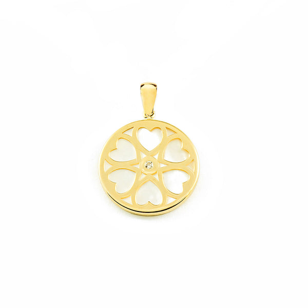 Pendentif Nacre Cœur Zircone Or Jaune 9 Carats brillant